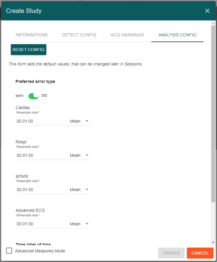 Create study detect config