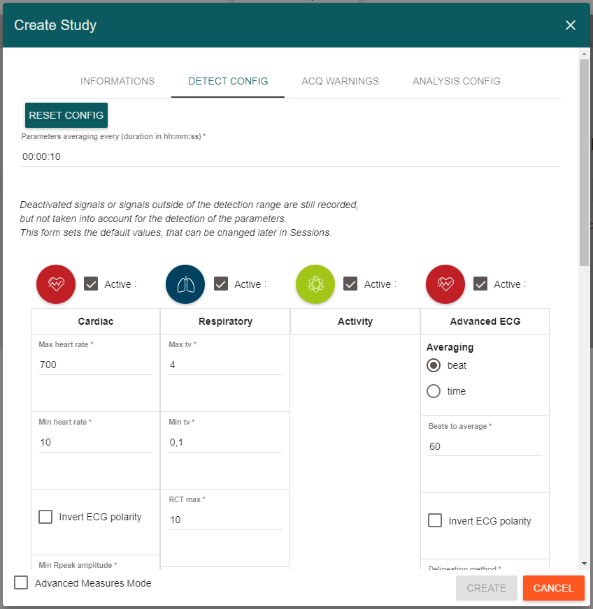 Create study detect config